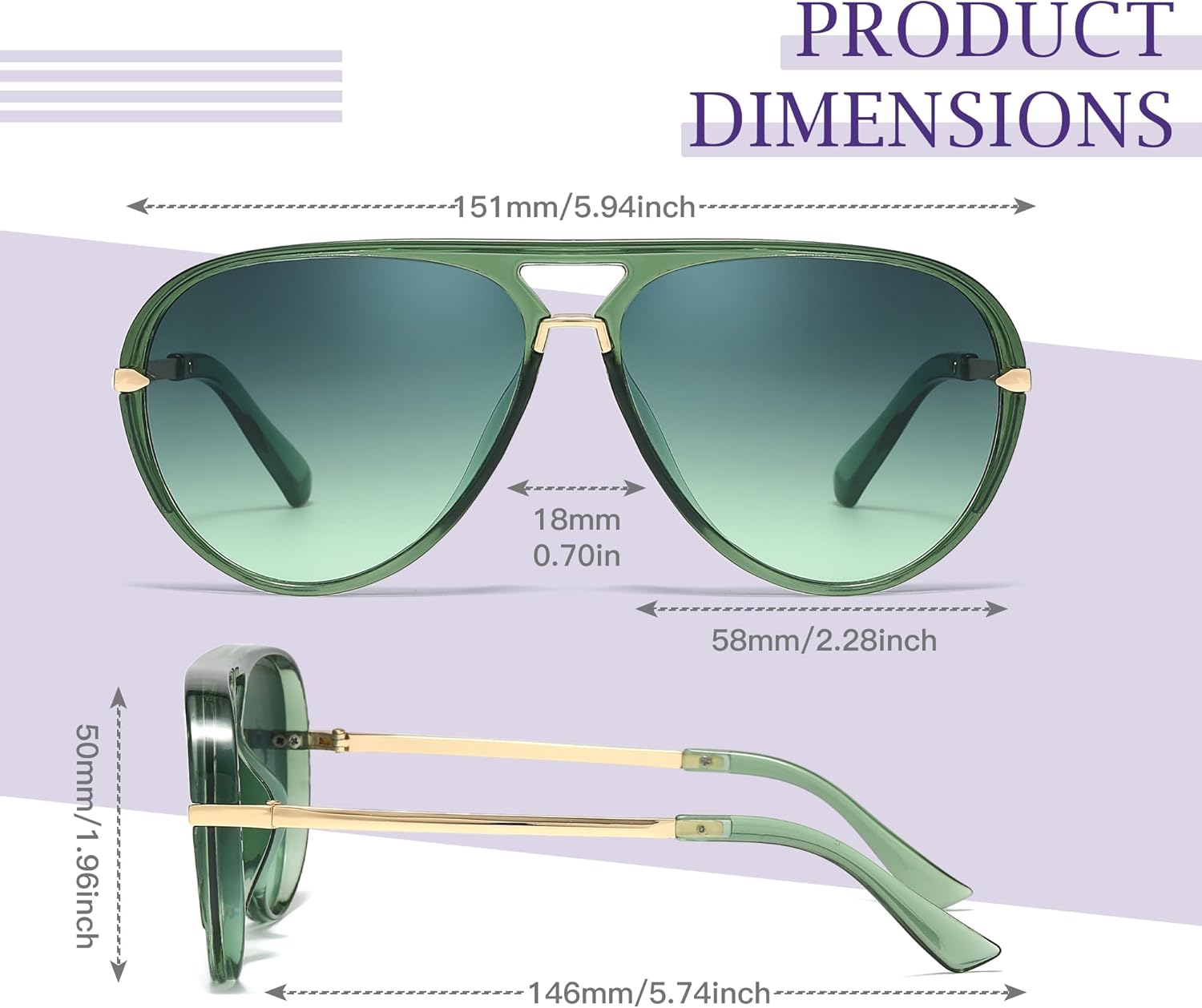 SIPHEW Retro Aviator Sunglasses for Women Trendy Shades Oversized Vintage Double Bridge Sun Glasses - Image 2