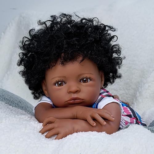 BABESIDE Reborn Baby Dolls - Muñeca de bebé realista de cuerpo suave de 18 pulgadas, pelo rizado, muñeca recién nacida afroamericana, muñeca