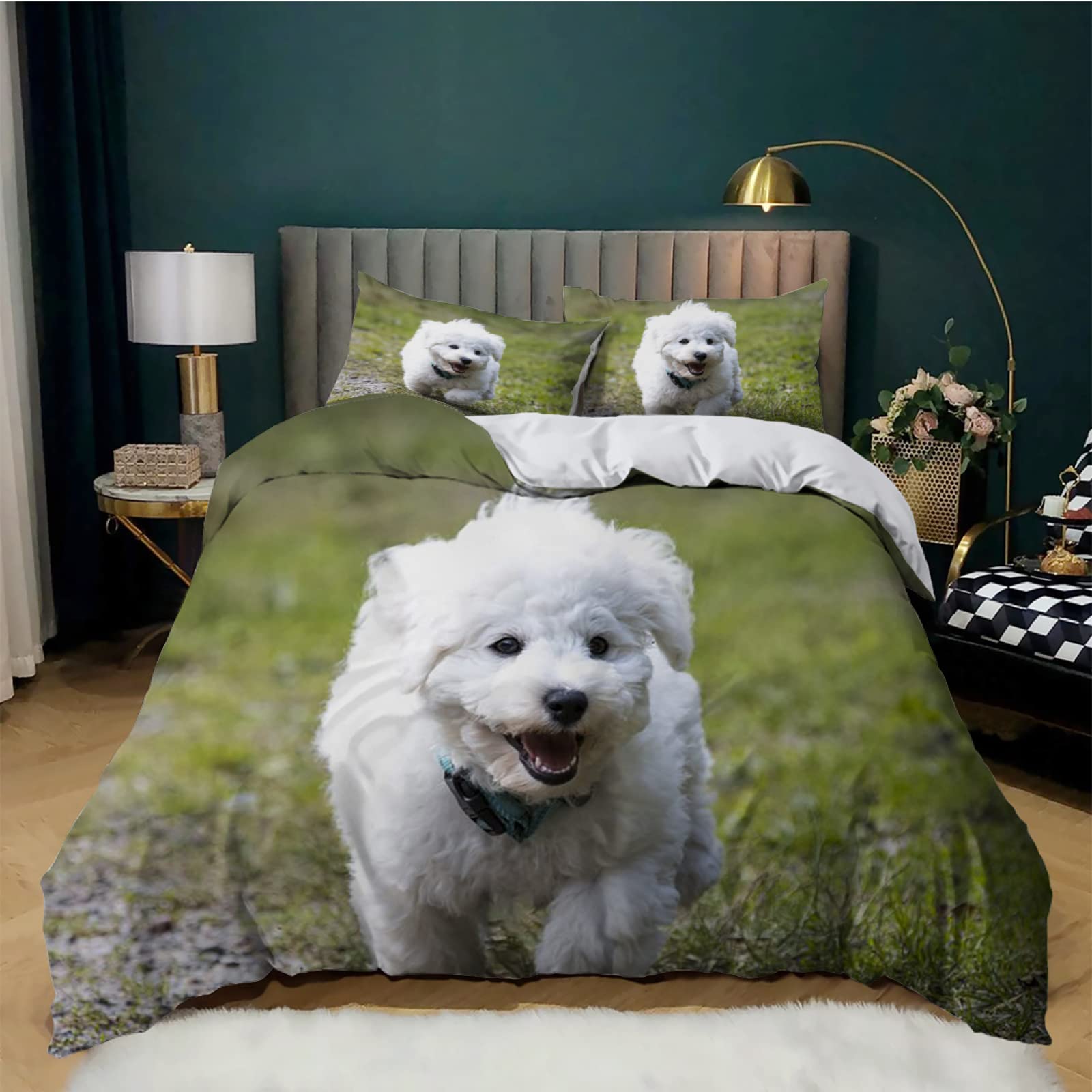 Couette 180x220 Imprimé Chien De Chai - Microfibre Douce 4 Saisons, 240 GSM, Avec 2 Taies D'oreiller 65x65