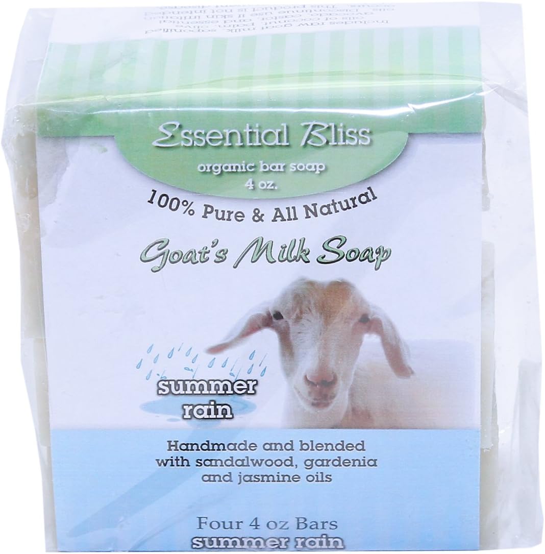 All Natural Handmade Goat Milk Soap (4-Pack) Summer Rain 4 Four Ounce Bars Good for your Skin Wonderful Fragrance. Full Refund if not Delighted!
