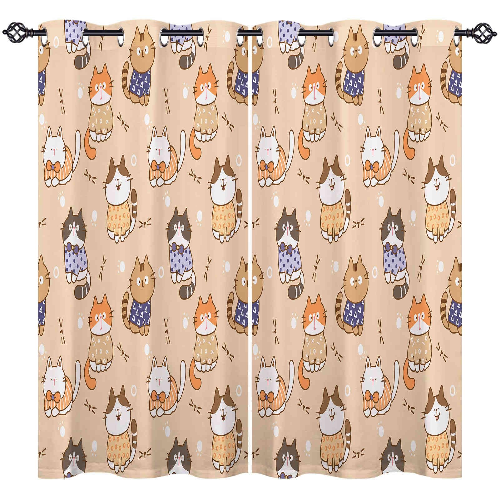 ANHOPE Cat Curtains Eyelet Thermal Insulated Blackout Curtains Cute Funny Cartoon Animal Cats Print Pattern Ring Top Drapes for Kids Boys Girls Bedroom Living Room 42 x 63 Inch Drop 2 Panels