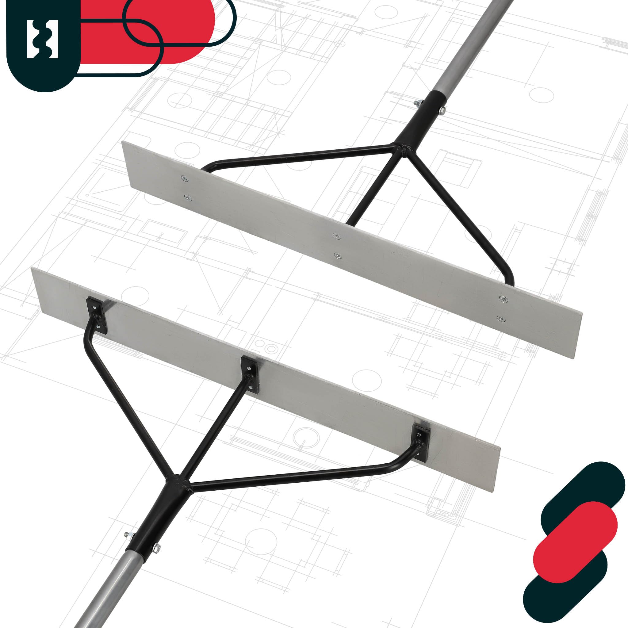 KOTARBAU® Regla para Hormigón - Acero - 62,5x9 cm - Regla para Concreto - Plata Negro - Herramienta De Albañil - Alisador de Hormigón - con Mango de Aluminio 161,5 cm