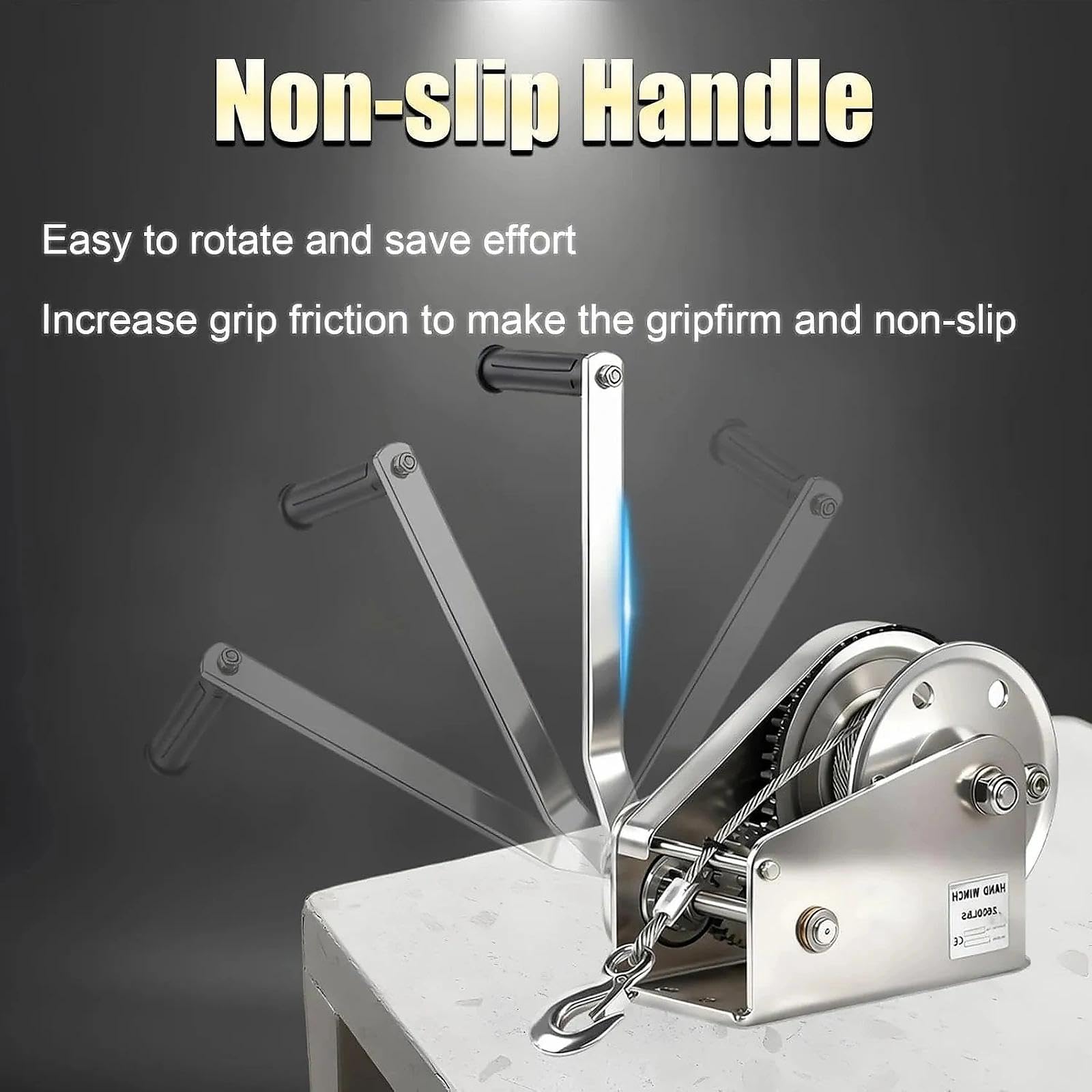 Verricello Manuale Acciaio Inox 500kg 10m con Freno(2600lbs) | Argano Manuale Piccolo con Cricchetto e Doppio Freno Autobloccante, per Barca Rimorchio Traino e Sollevamento