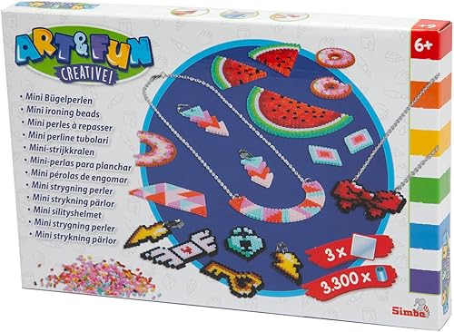 Miniatura 6 de Simba Art and Fun 106374632 - Mini collar y arete de cuentas de planchado, 3300 cuentas, 3 tableros de clavijas, papel de planchar, 4 clips para las