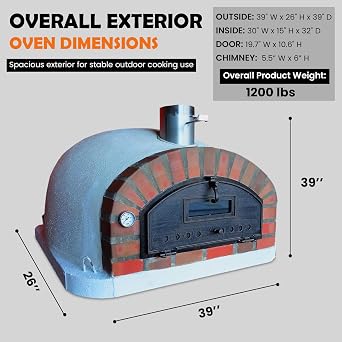 Authentic Pizza Ovens Pizzaioli Rustic Arch Premium Wood-Fired Outdoor Pizza Oven, Handmade in Portugal, Triple-Insulated Brick Oven, Drop-Down Door, Viewing Window, Thermometer & Baking Dish Included