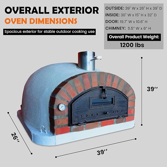 Authentic Pizza Ovens Pizzaioli Rustic Arch Premium Wood-Fired Outdoor Pizza Oven, Handmade in Portugal, Triple-Insulated Brick Oven, Drop-Down Door, Viewing Window, Thermometer & Baking Dish Included