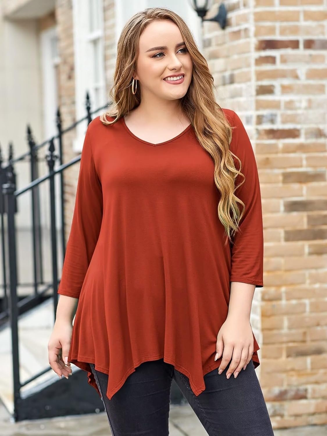 LARACE Plus Size Tops for Women Tunic Asymmetrical Dress Shirts 3/4 Sleeve V Neck Flowy Ladies Clothes for Leggings - Image 4