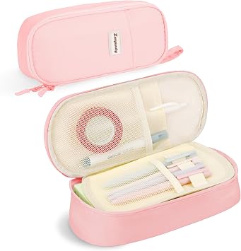 Zzrywuty Large Pencil Case, Big Capacity Pencil Pouch Office College School Stationery Pen Bag for Teen Girl Boy Men Women, Pink
