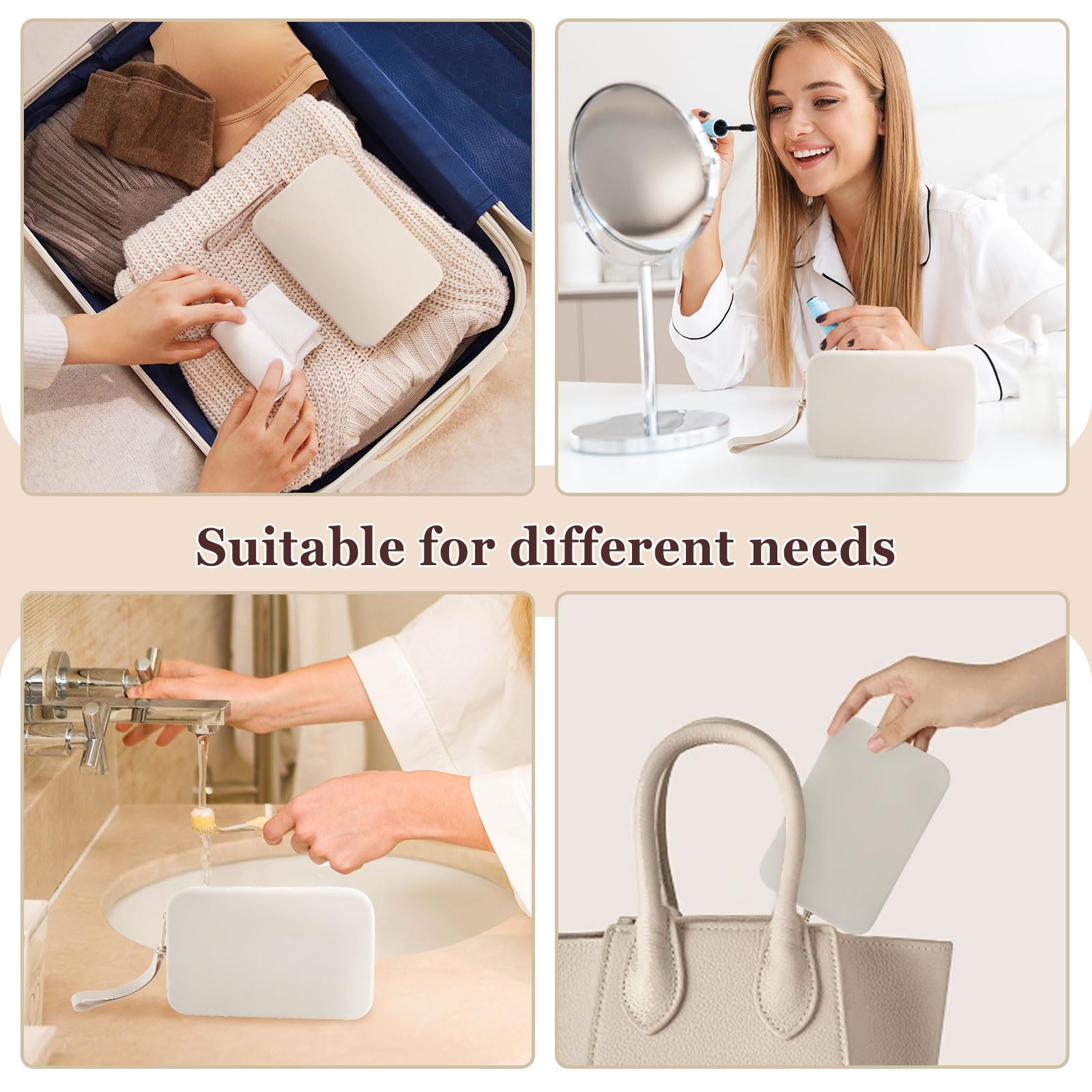 2Pcs Makeup Bag Silicone Cosmetic Bag Large Pouch Portable Travel Toiletry Make up Bags Waterproof Storage for Women Men Grey - Image 4