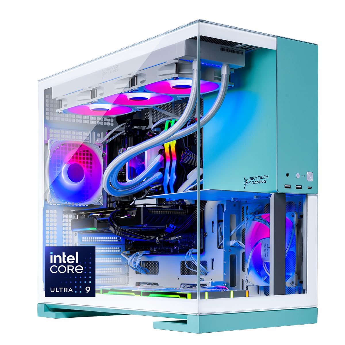 Skytech Gaming Aqua Desktop PC, Intel Ultra 9 285K 3.7 GHz(5.7 GHz Turbo), NVIDIA RTX 5070 12GB, Z890 Board, 1TB NVMe SSD, 32GB DDR5 RAM 6000 RGB, 850W Gold ATX 3 PSU, 360mm ARGB AIO, Wi-Fi, Win 11 U9 285K | 5070