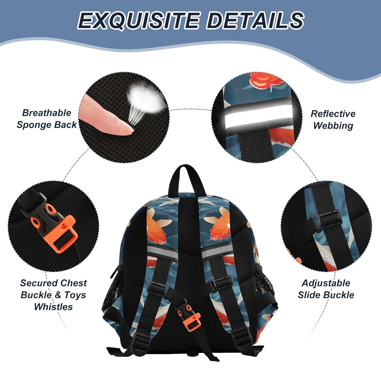 Koi Fishes Toddler Harness Backpack for Boys Girls 3-6 Years Kids Backpack with Anti Lost Safety Leash Child Leash Backpack for Walking Travel Preschool