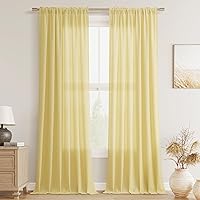 Vista 33 de Guken - Cortinas de lino negro de 108 pulgadas de largo para sala de estar, dormitorio, juego de 2 paneles, bolsillo para barra, cortinas