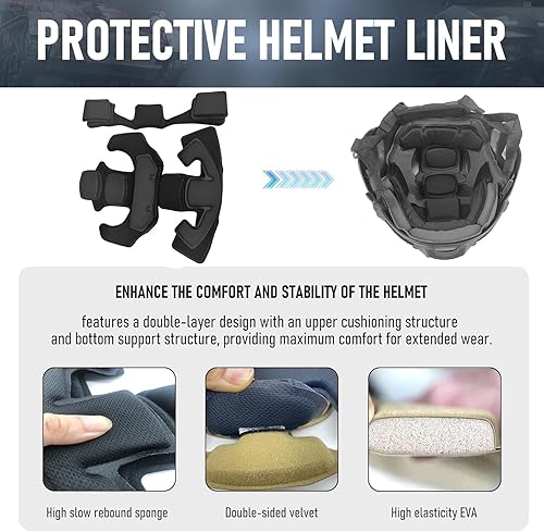 Miniatura 5 de Almohadillas tácticas para casco, universal Airsoft para exteriores, repuesto interno de espuma viscoelástica, kit de acolchado para casco,