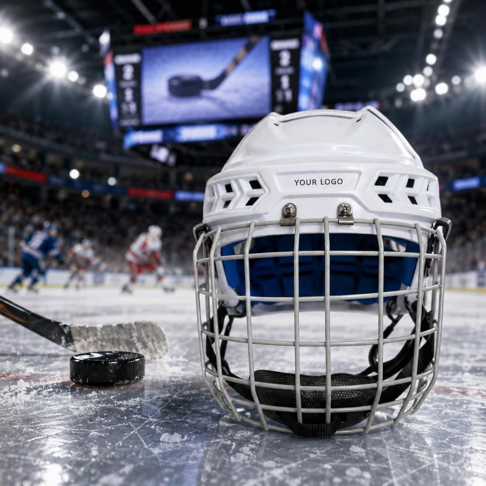 kowaku Casque Hockey Blanc Rembourrage Bleu Casque Hockey Grillagé Respirant Équipement Sportif pour Sports