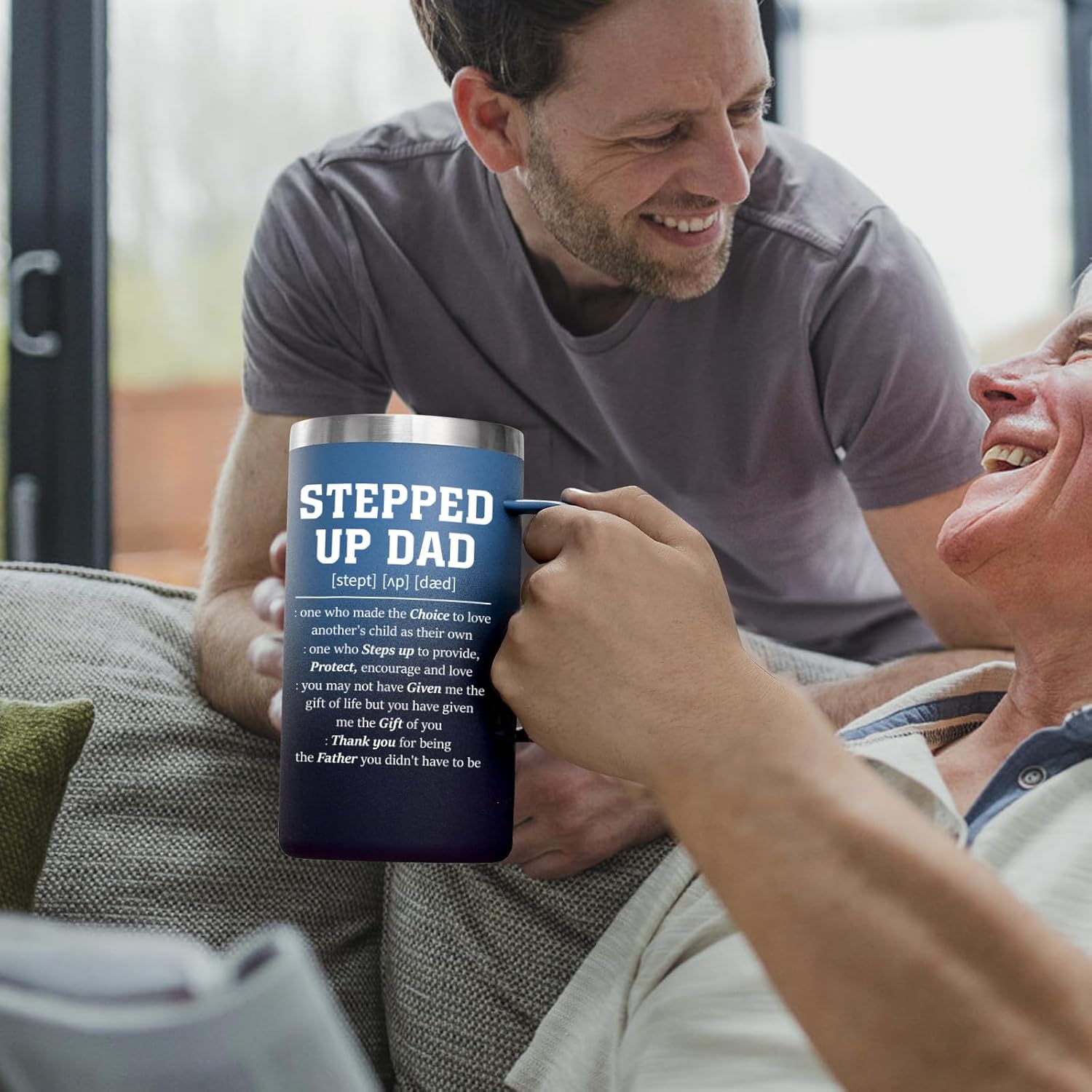 Lifecapido Step Dad Gifts, 20oz Insulated Coffee Mug with Keychain, Birthday Christmas Stepped-up Dad Gifts for Stepdad, Gradient - Image 5