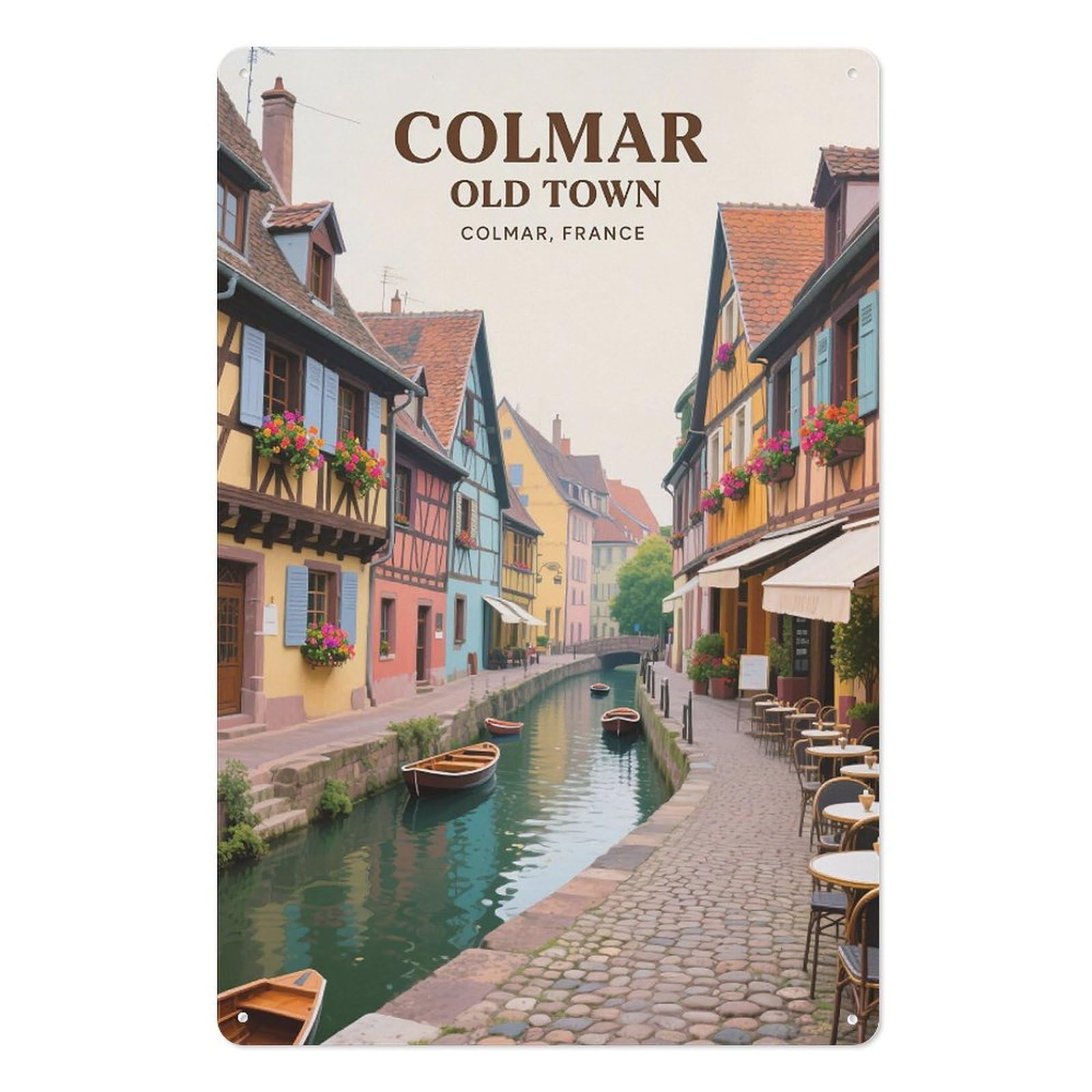 Old Town Retro Design Tin Paintings Vintage Tin Sign 08x12inch(20x30cm) Wall Art for Home Office Bedroom Living Room Cafes Wall Decor