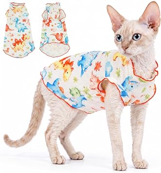 Sphynx Cat Clothes, White Dinosaur, L