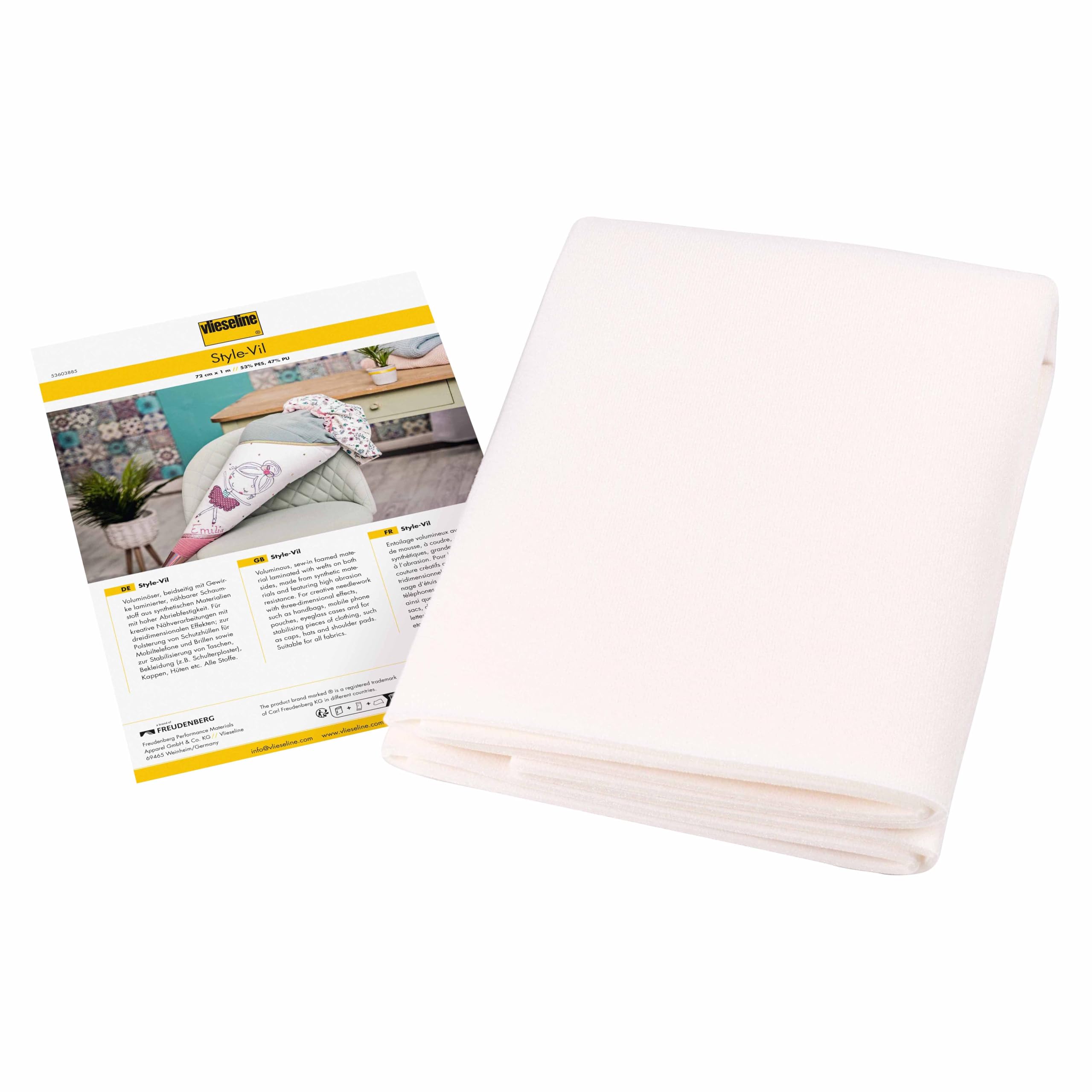 Vlieseline Style-Vil, 53% PES 47% PU, White, 72 cm x 1m, 220g/m2