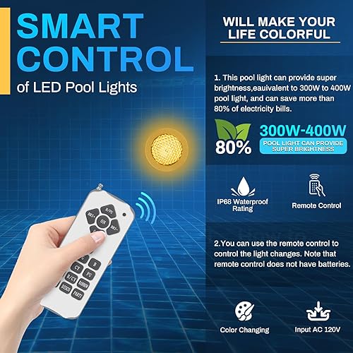 Miniatura 4 de SH101300 Luces LED de piscina de 10 pulgadas para piscinas enterradas, luz LED de piscina de 50 pies para nicho húmedo de 10 pulgadas, luz de
