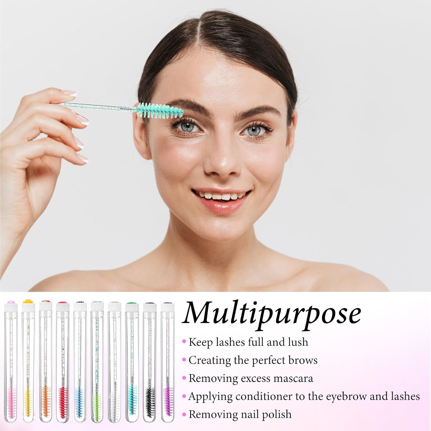 200 Pieces Mascara Wand Tube Set 100 Pcs Lash Spoolies for Eyelash Extensions 100 Pcs Diamond Empty Mascara Brush Disposable Colorful Eyebrow Applicator Makeup Tool, Mix Color