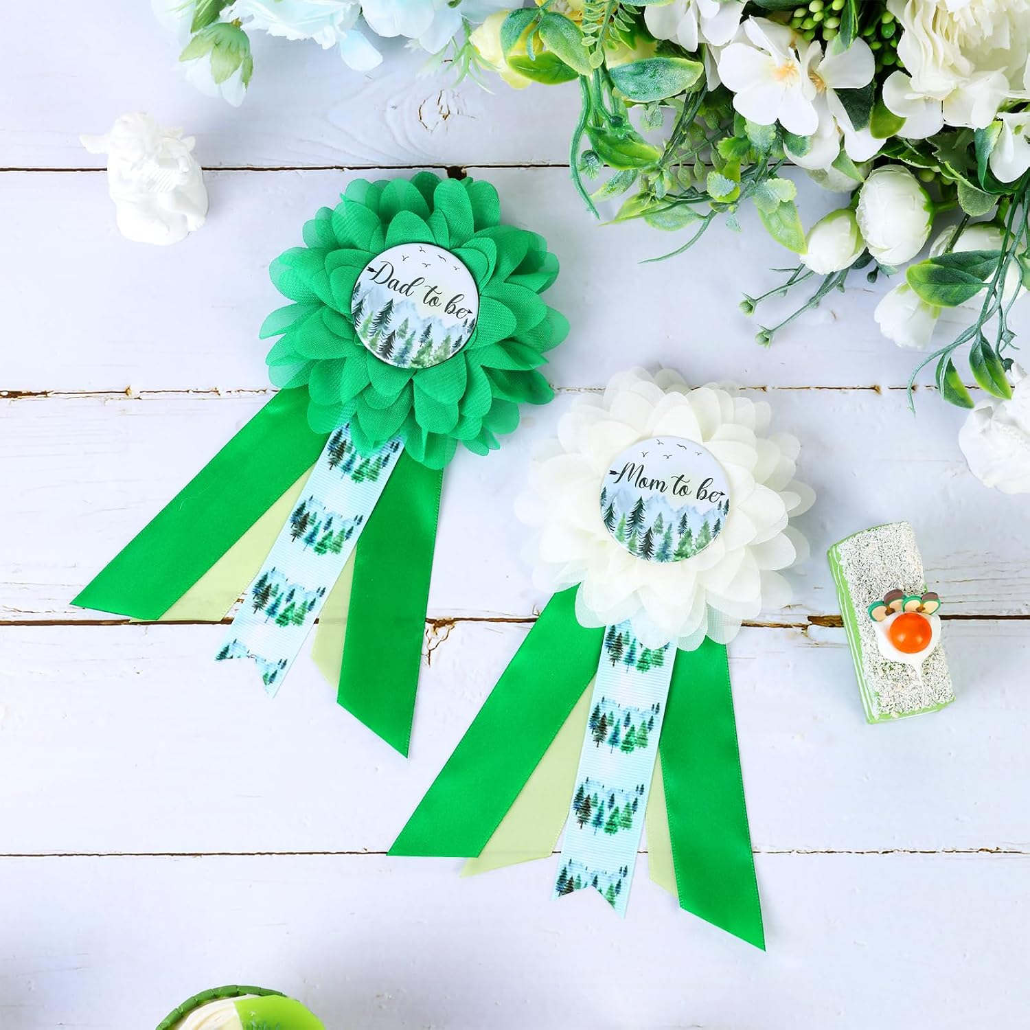 Greenery Mountain Adventure Baby Shower Maternity Sash Kit - Mountain Traveling Belly Belt and Mom to Be & Dad to Be Corsage Pins, Pregnancy New Parents Photo Props Party Supplies