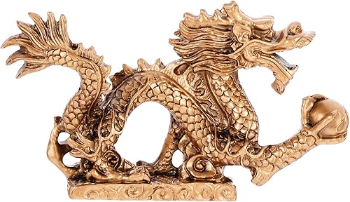 BESPORTBLE Chinese Dragon Sculpture Resin Oriental Dragon Statue Desk Fengshui Figurine Home Art Decoration for Office Home 5INCH Golden