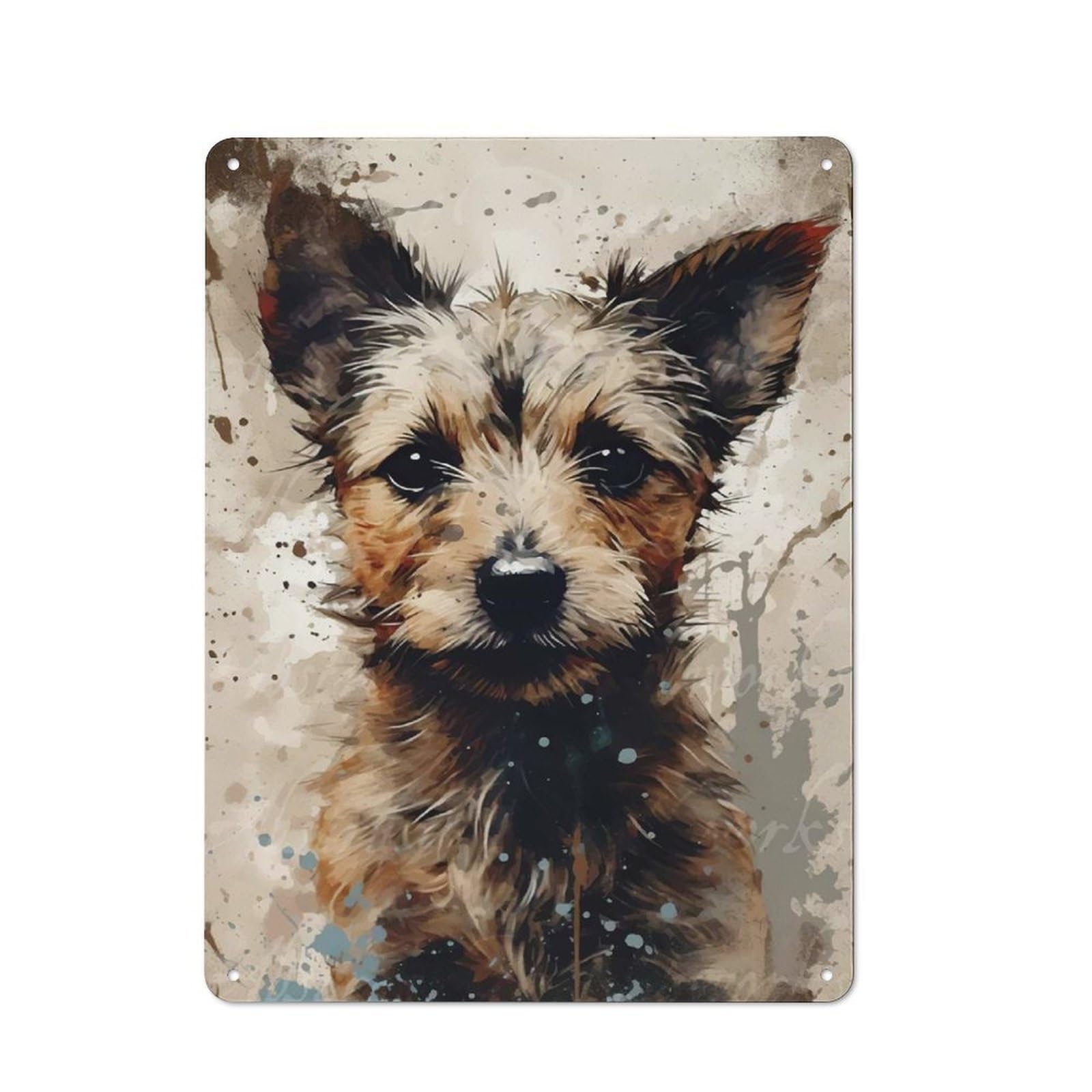 Cute Little Dog Metal Tin Sign, Small Wall Accent for Small Toilet, Washroom And Hallway, 40x30cm