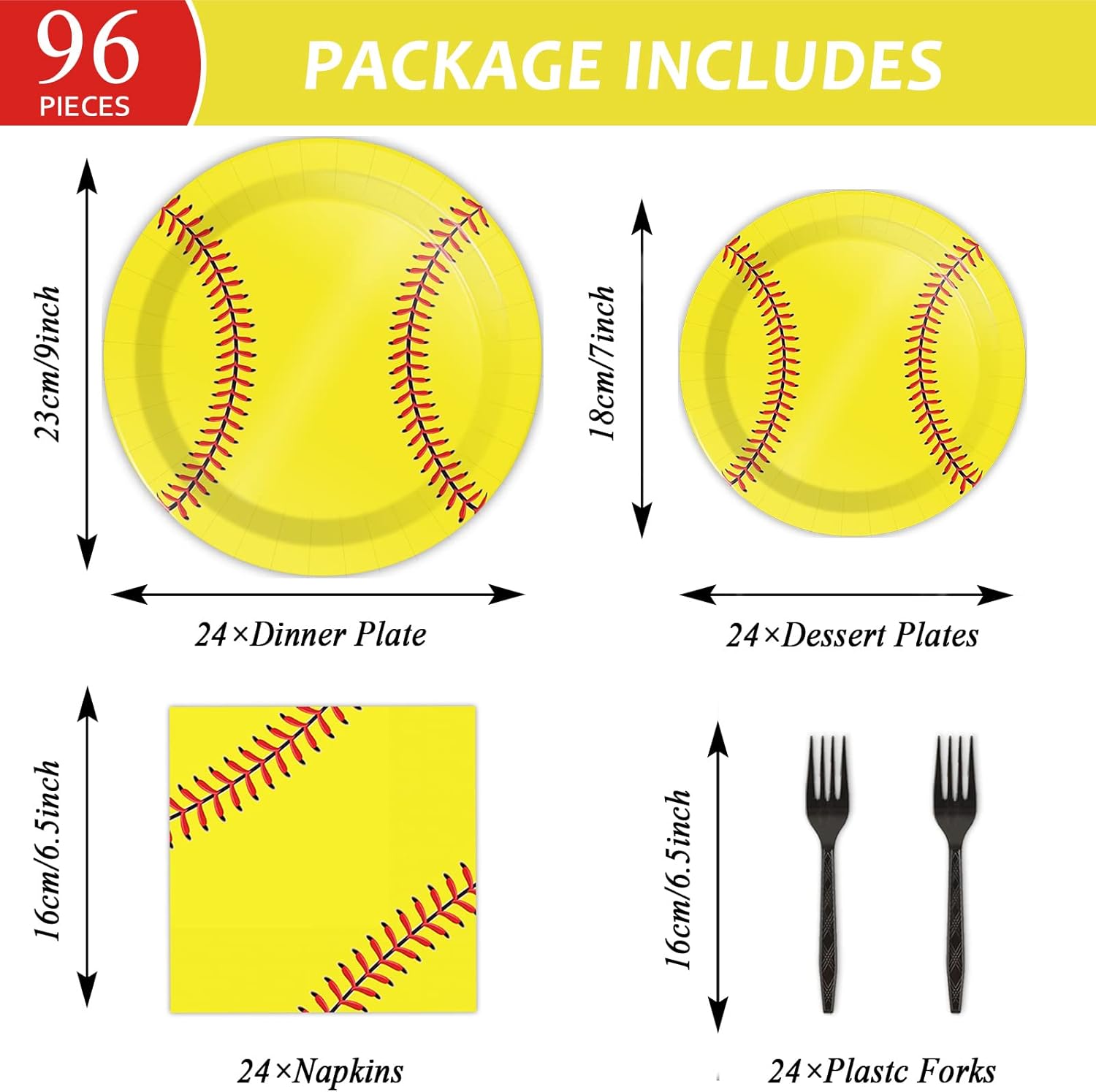 24 Guests Softball Party Supplies for Tablecloth Plates Napkins Forks Set, Sports Theme Disposable Tableware Decorations Party Decorations Favors
