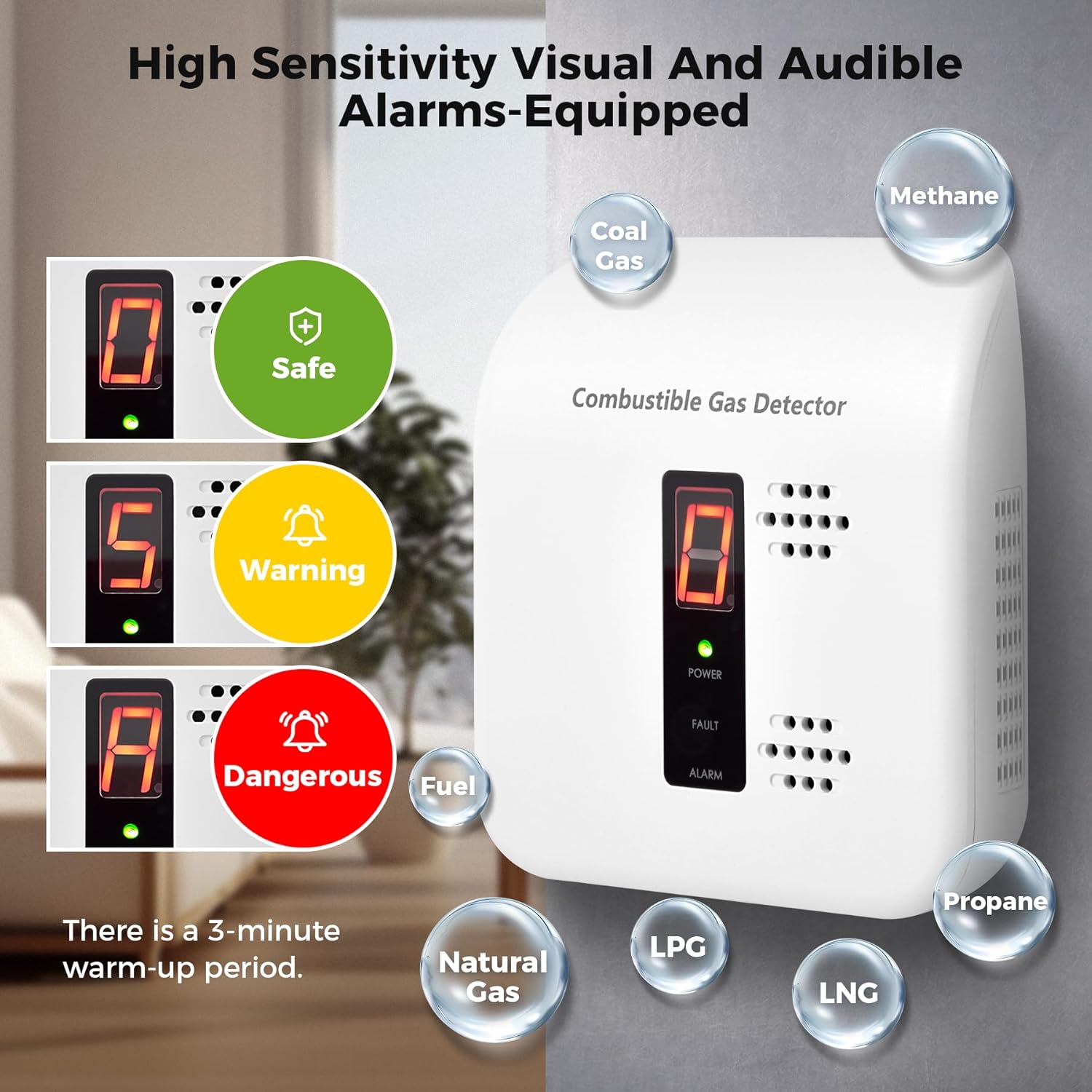 Gas Leak Detector for Home and RV, Portable Natural Gas and Propane Gas Detector with Audible and Visual Alerts, Combustible Gas Monitor with LED Display - Image 5