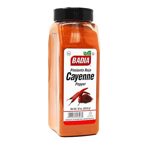 Badia Pimienta de cayena molida en polvo, 16 onzas, secados al sol, pimientos de cayena finamente molidos, especias, calor, sabor, sin gluten