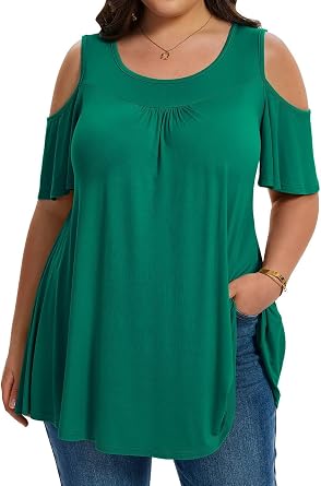 LARACE Plus Size Cold Shoulder Tops for Women Short Sleeve Tunics Shirts