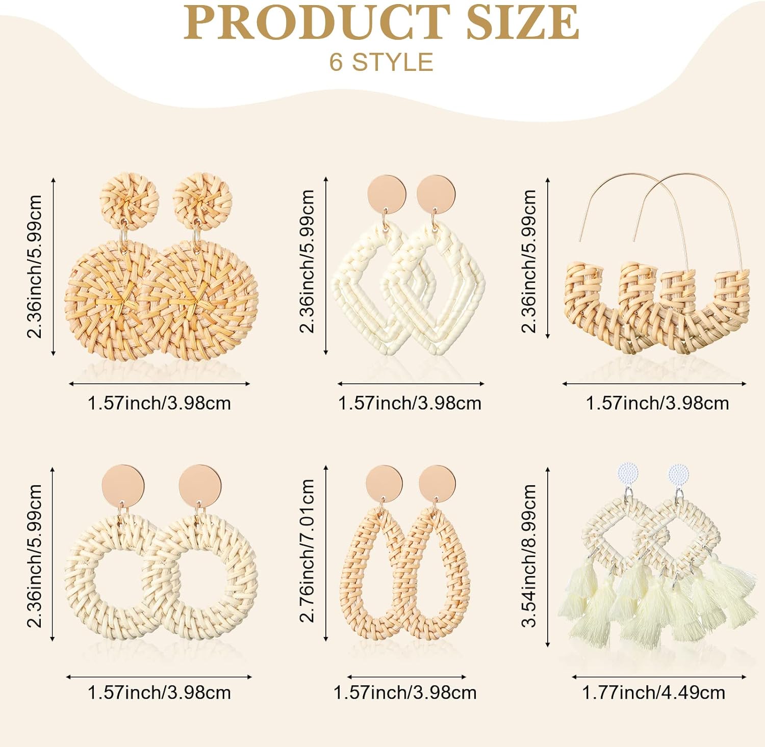 Potchen Women Straw Purse Woven Crossbody Shoulder Bags Beach Straw Clutch Summer Bag Boho Handbag with 6 Pairs Rattan Earrings