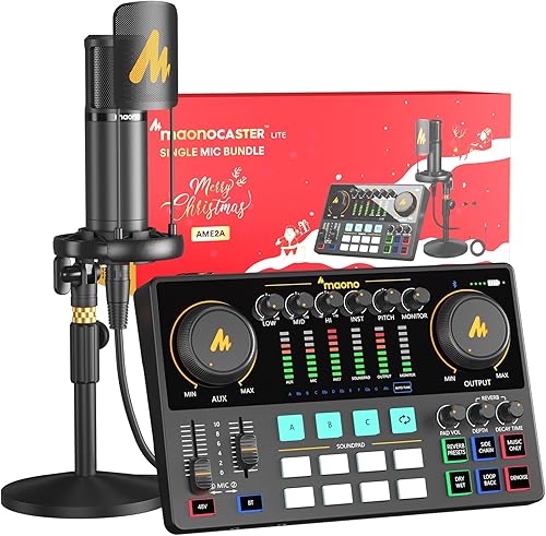 MAONO Interfaz de audio MaonoCaster mezclador de podcasts de 10 canales para grabación de podcasts, streaming, youtube, TikTok, PC, guitarra