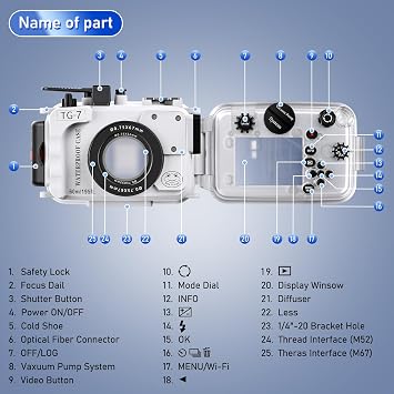Seafrogs 60m/195ft Waterproof Housing for Olympus TG-7 Underwater Camera - Waterproof Housing with 52mm and 67mm Thread, Two Fiber Optic Ports, Leak Detection (TG-7-White)
