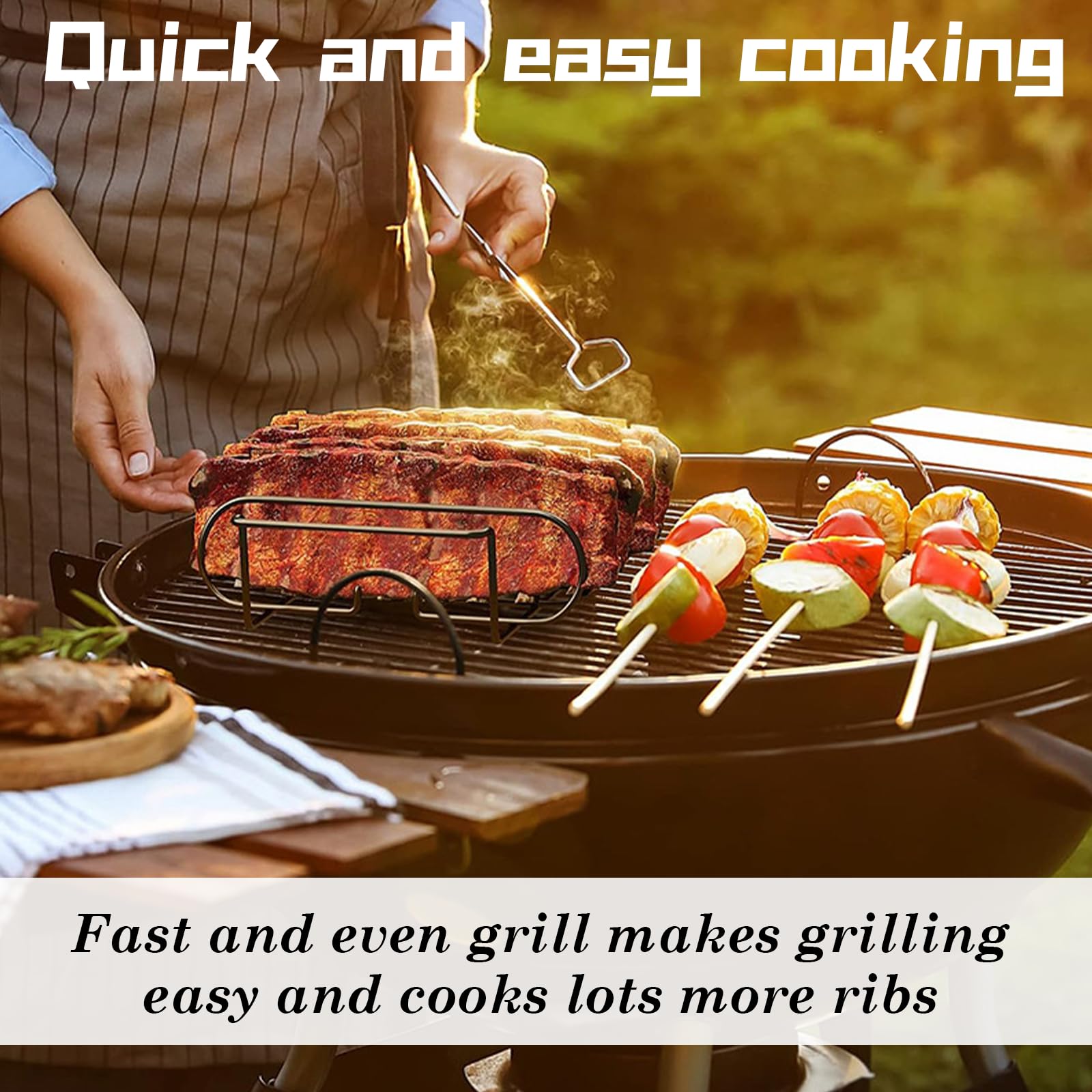 Supporto per Costolette Barbecue, Supporto Bistecche e Costine, Porta Costolette BBQ, per Arrosto Bistecca, per 4 Costolette di Ricambio Croccanti dalla Griglia e dal Forno