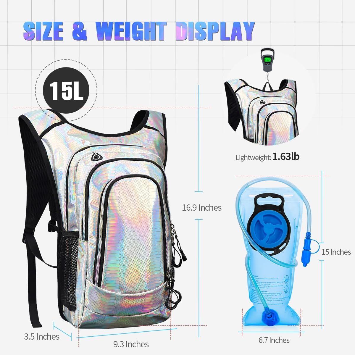 Hydration Backpack, Festival Rave Hydration Pack, Water Backpack with 2L Hydration Bladder, Rave Backpack Hydration Pack Hydropack Hydro for Hiking, Biking, Festivals, Raves