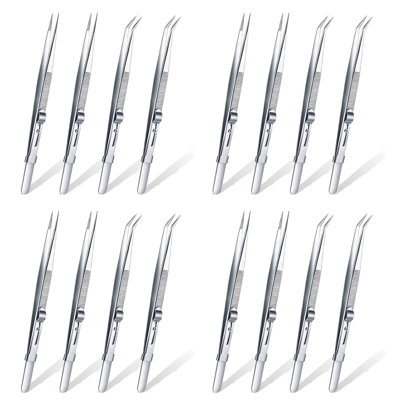Hndhbfgrt Silver 16 Pieces Soldering Tweezer Esd Anti-Static Industrial Electronic Tweezers Tool Set For Jewelry Makeing Craft