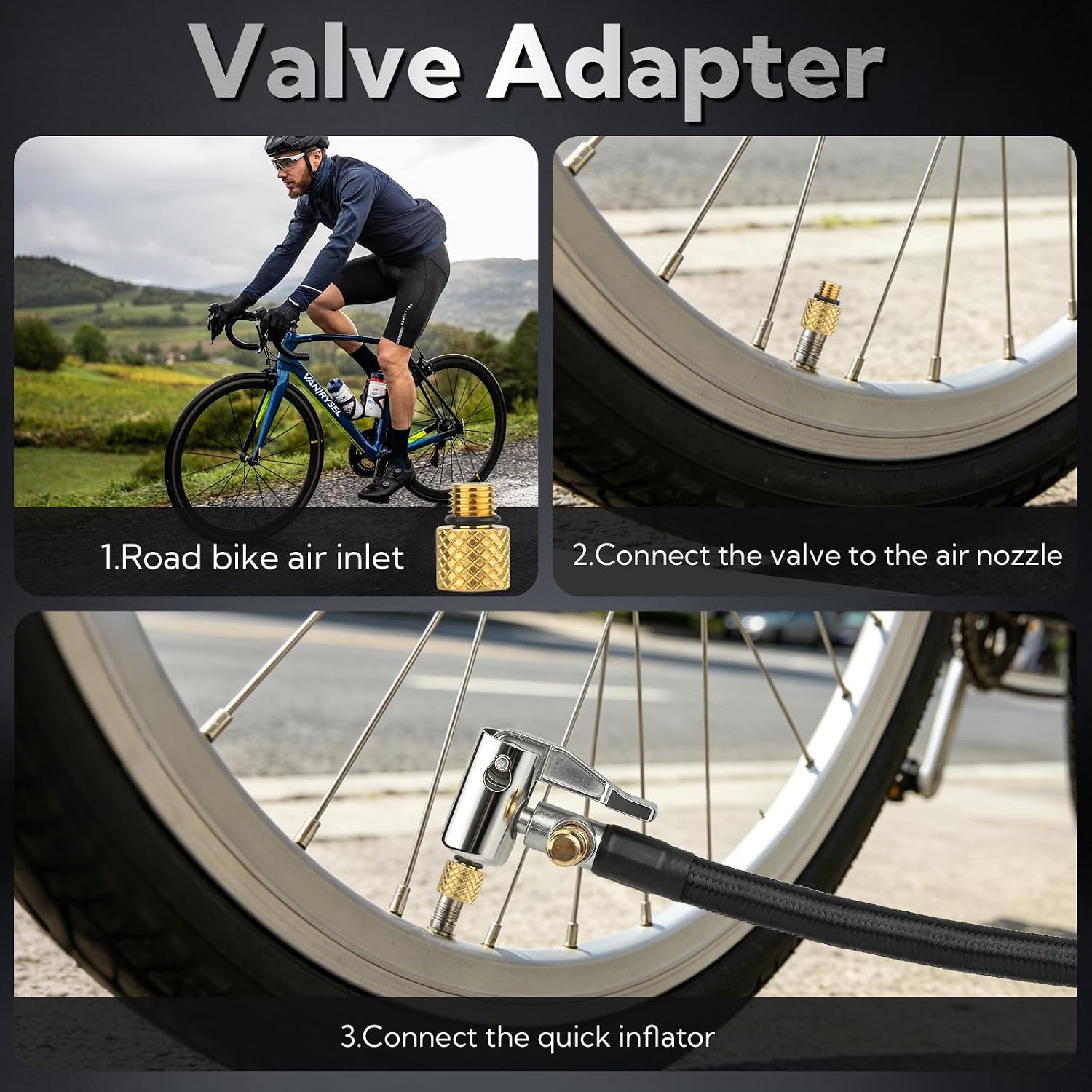 VZZNN 2 Pack Tire Inflator Hose Adapter w/360° Rotating End, Locking Tire Air Chuck, 21'' Tire Inflation Hose, Duty Hose for Air Compressor, Bicycle, Car Motorcycle