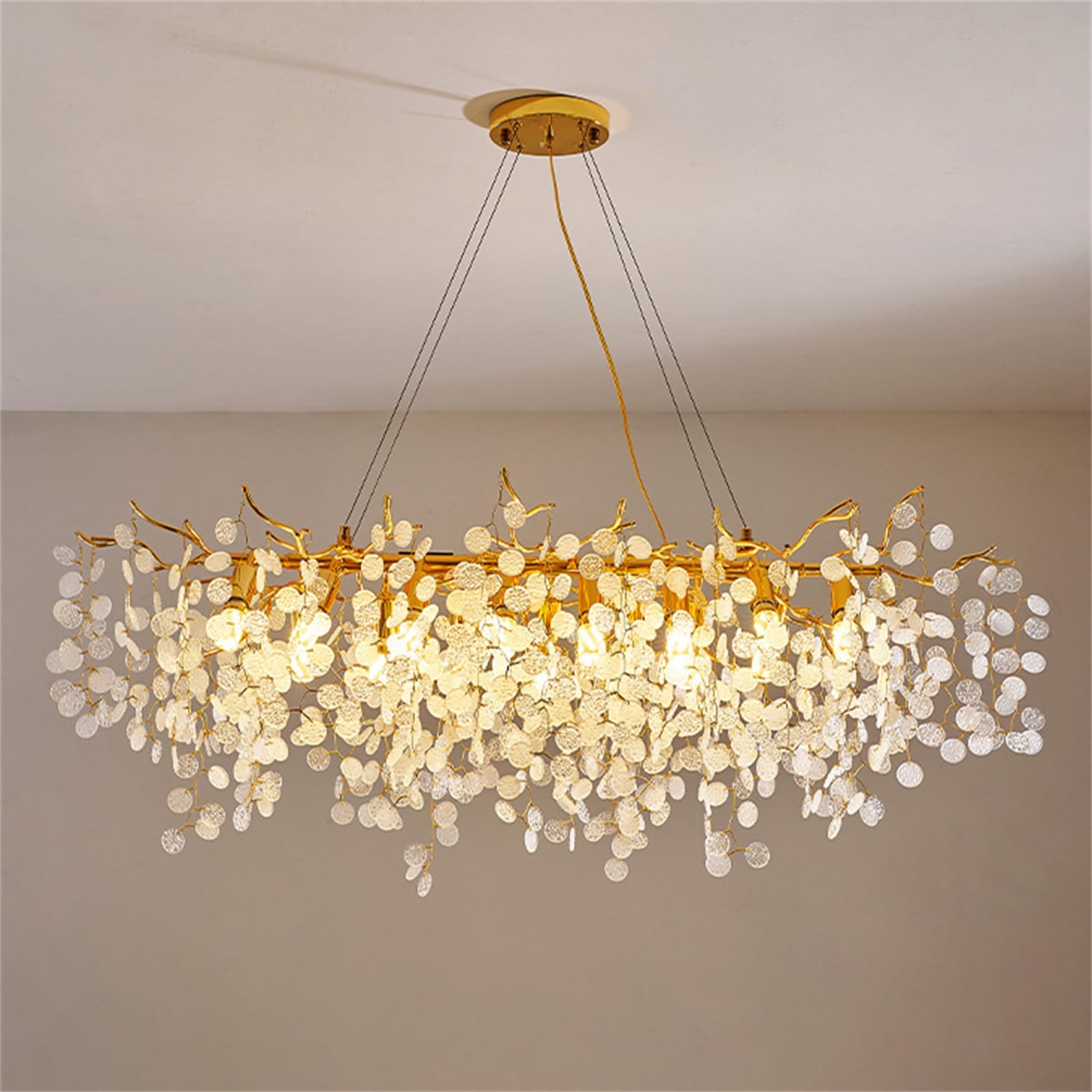 PLQWUJD Modern Chandelier Modern Crystal Gold Chandelier 100Cm Large Rectangular Chandeliers for Dining Room, Lights Fixture Over Table, Branches and Crystals Ceiling Light Fixtures