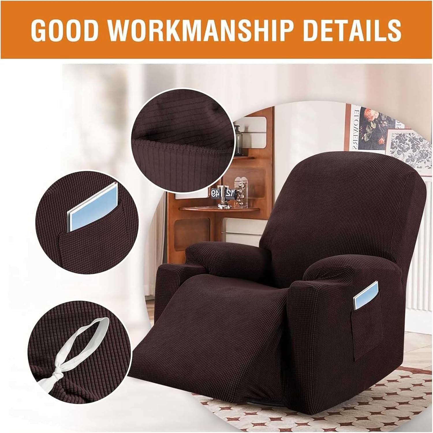 N/A High Stretch Recliner Slipcover, with Side Pocket Electric Power Lift Recliner Chair Cover, Soft Jacquard Fabric Fitted, for Standard Power Lift Recliner,A