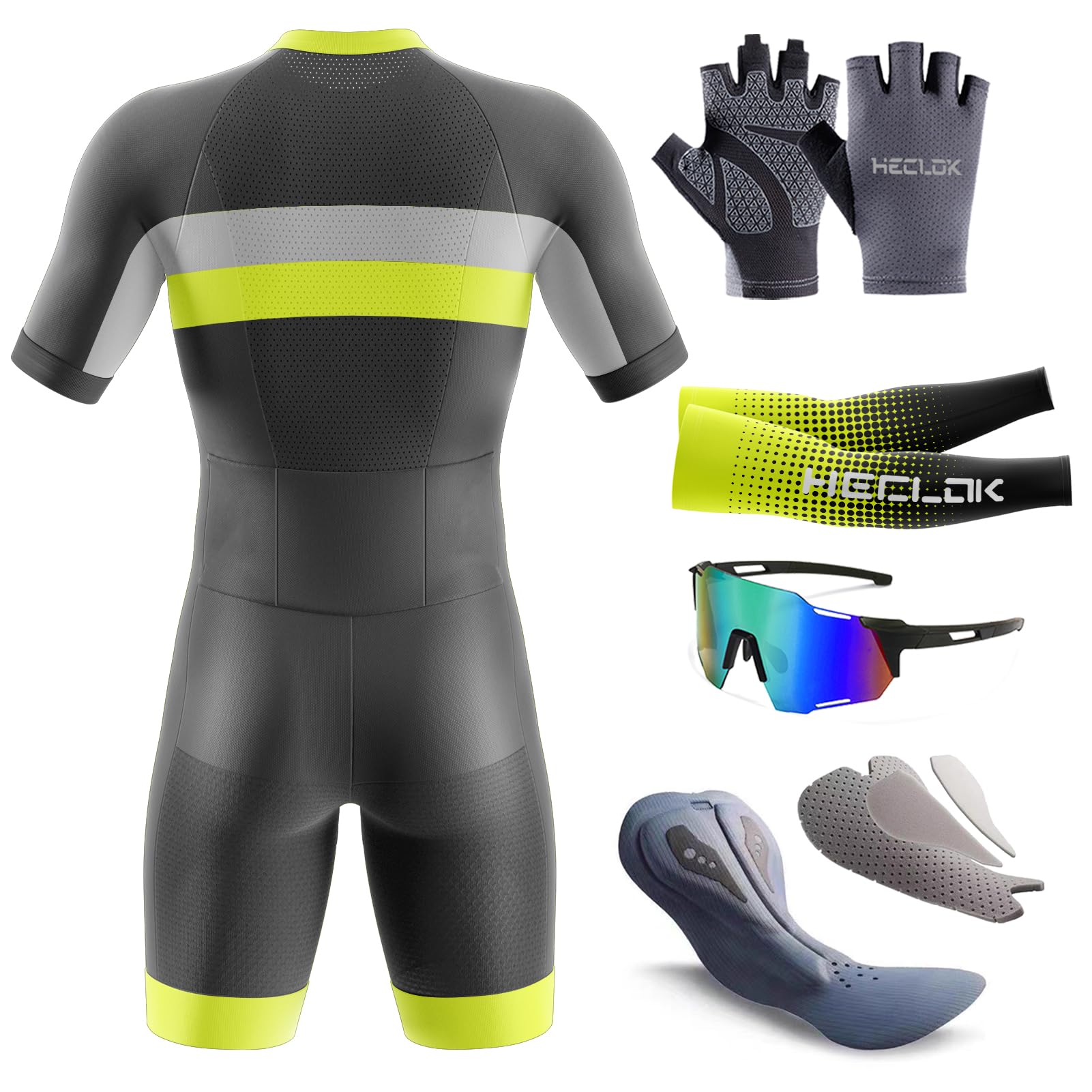 Body Ciclismo Uomo，Tuta da ciclismo da uomo Imbottita Monopezzo，Alta densità fatta a mano da competizione Imbottita，Tuta da Triathlon a Maniche Corte da Uomo, Monopezzo, Trisuit