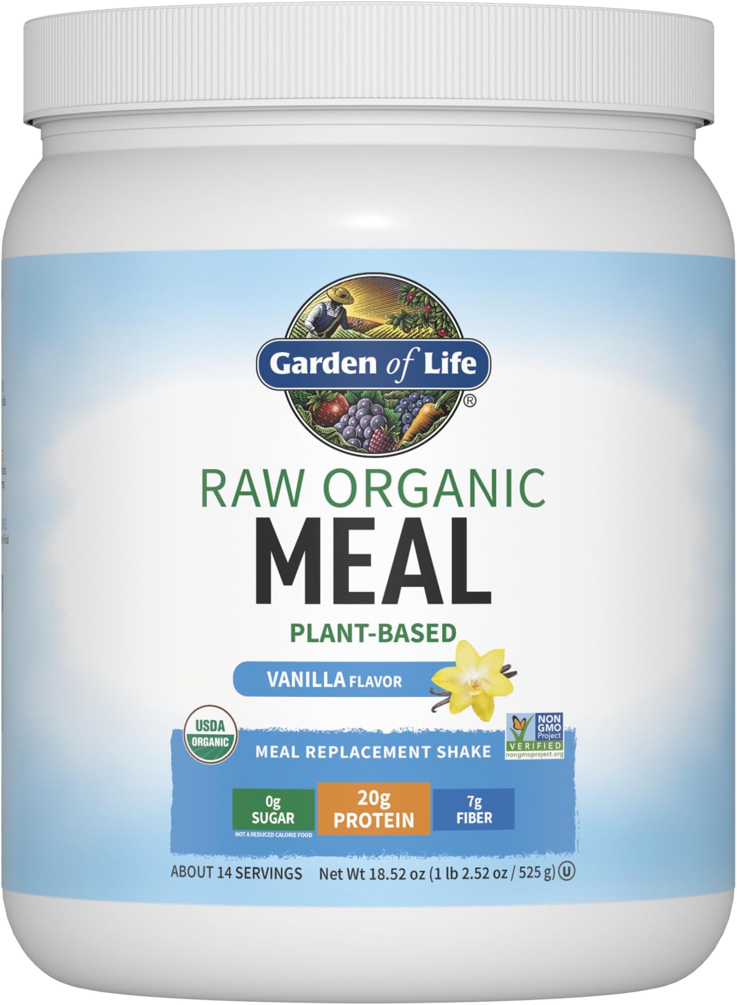 Meal Replacement Vanilla Powder, 14 Servings, Organic Raw Plant Based Protein Powder, Vegan, Gluten-Free