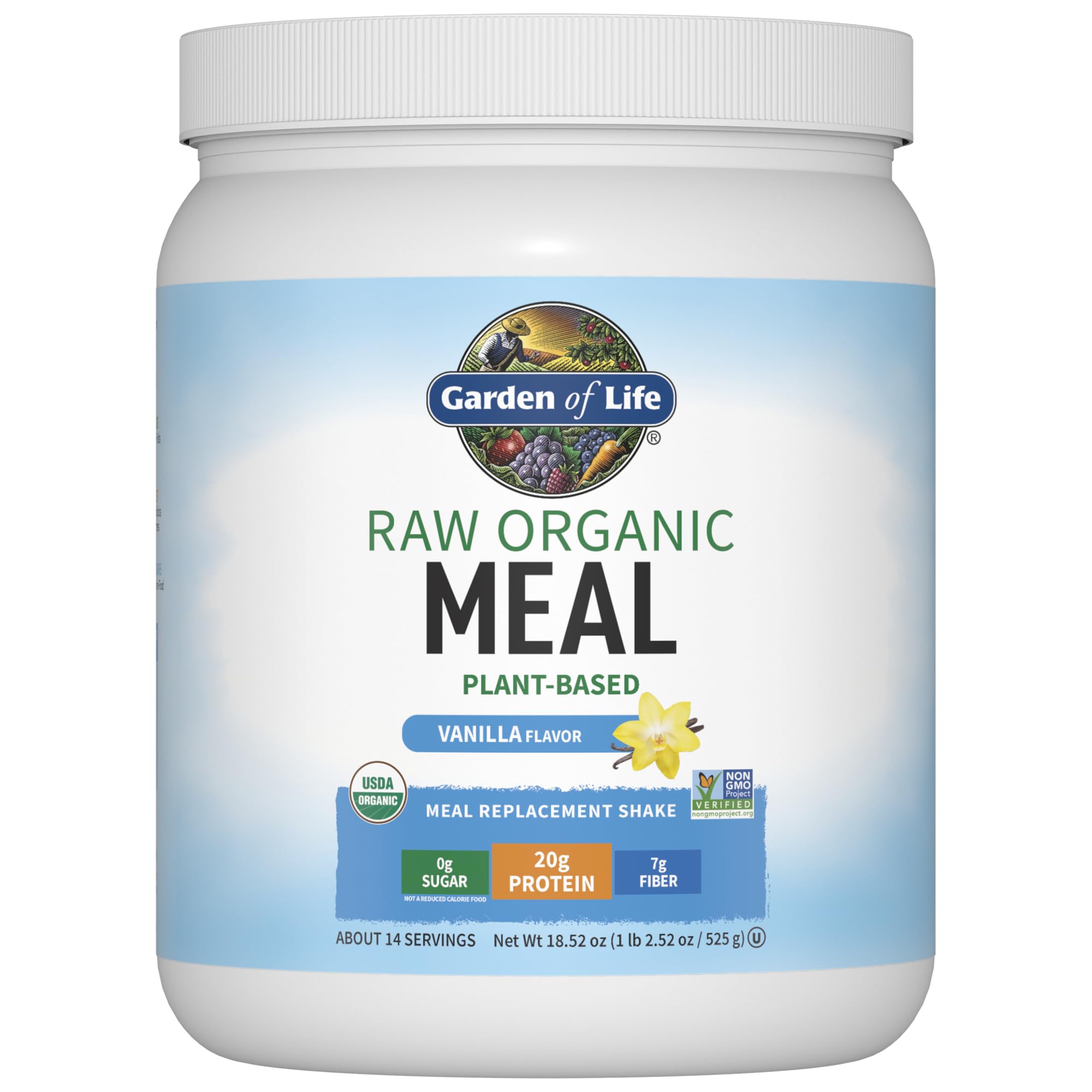 Garden of Life Meal Replacement Shakes, Raw Organic, Vanilla Protein Powder with Plant Based Pea Protein, Sprouts, Greens, Probiotics, Dairy Free 14 Servings