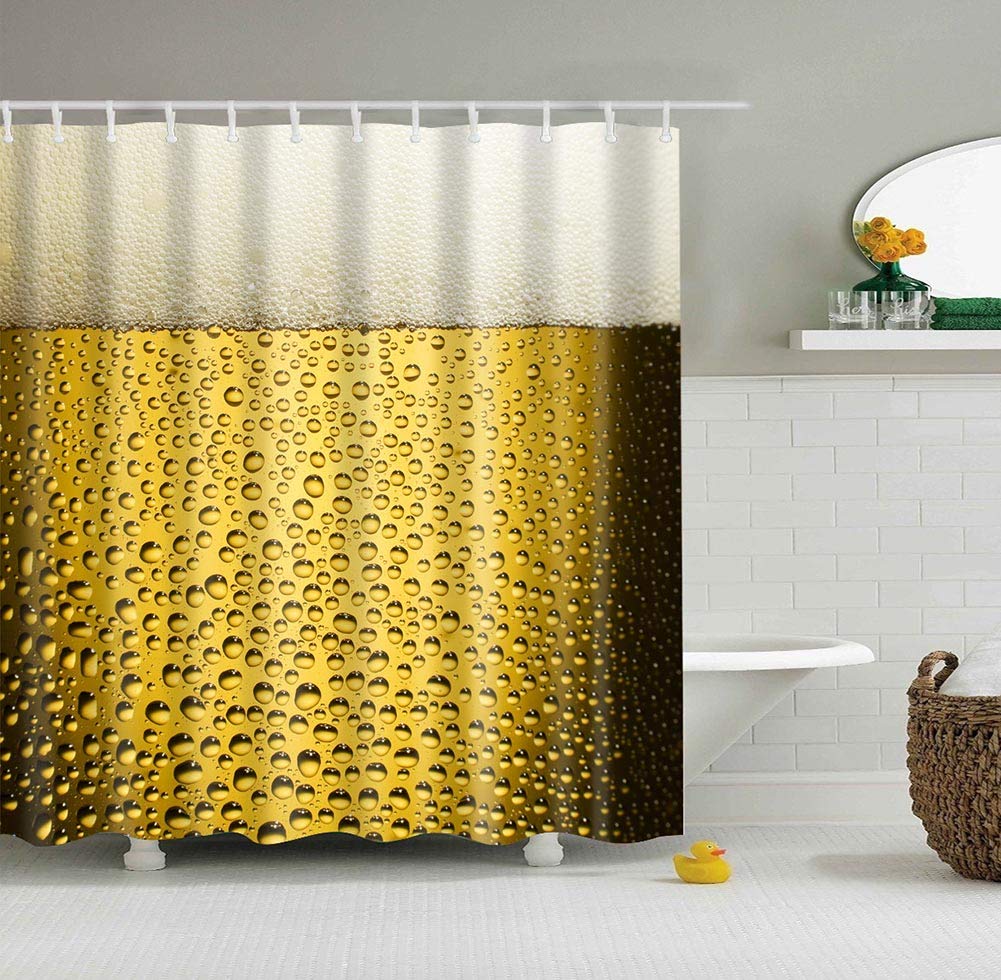 BOYOUTH Bubble Filled Beer Pattern Digital Print Shower Curtains for Bathroom Decor,Polyester Waterproof Fabric Bath Curtain with 12 Hooks,70x70 Inches,Multicolor