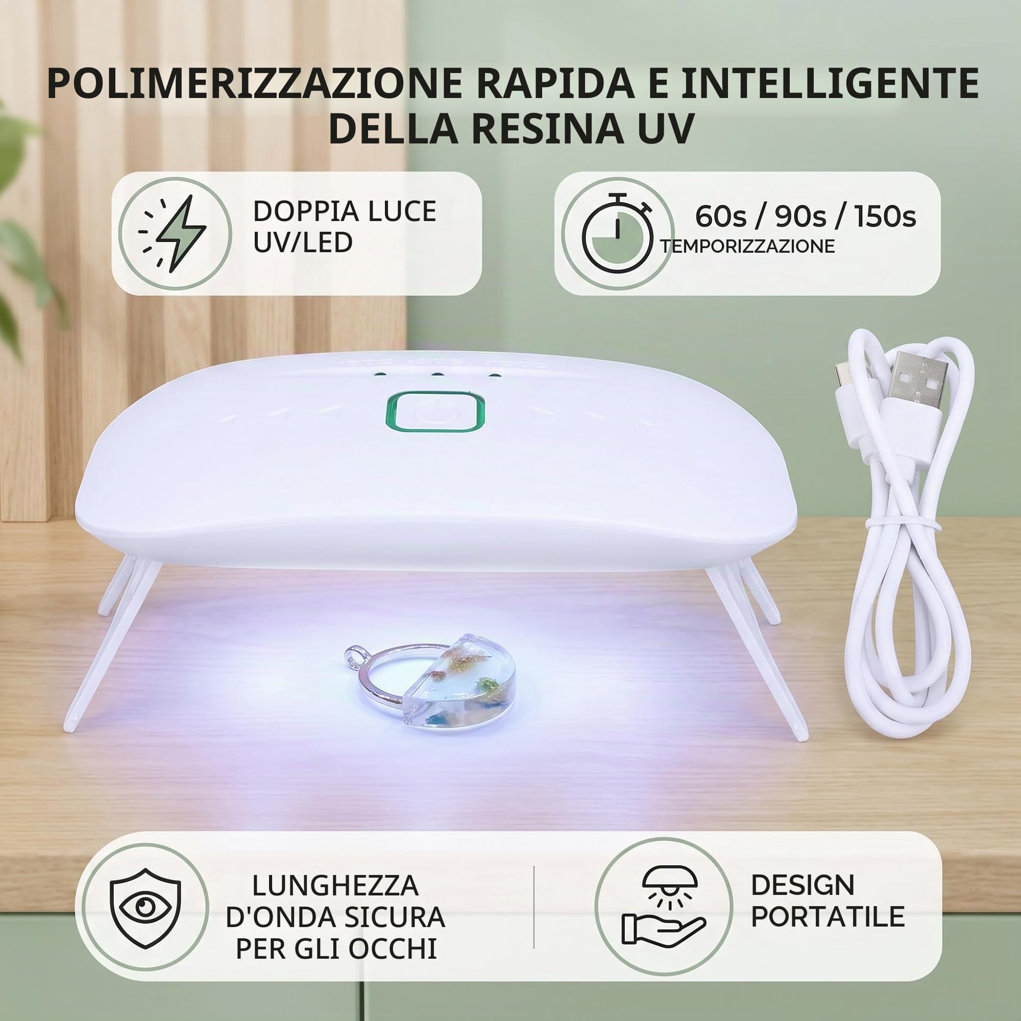 GLOGLOW Lampada UV polimerizzante per resina, doppia sorgente luminosa | Lampada polimerizzante portatile, 3 tempi 60 90 150s, indurimento rapido, studi artigianali e resina artistica