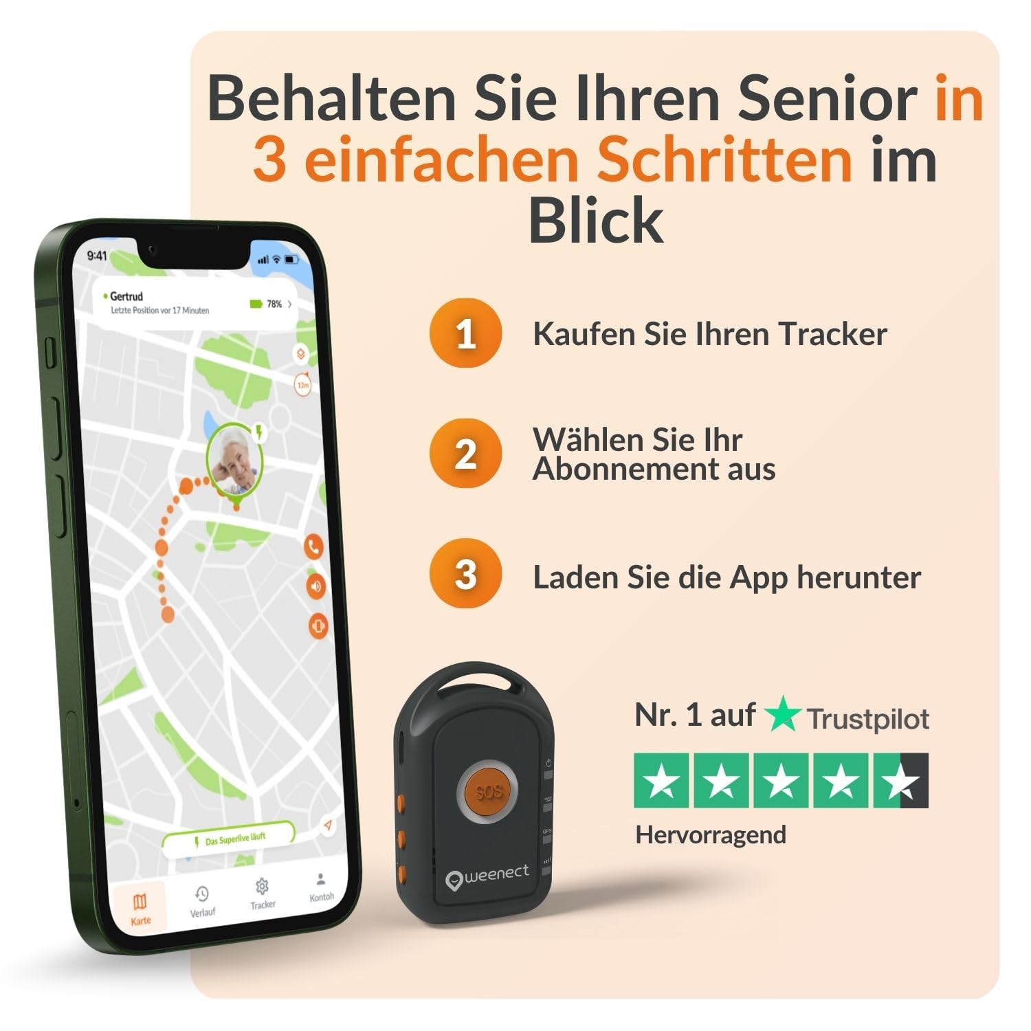 Weenect Silver – GPS-Notruf für Senioren | Unbegrenzte Reichweite | 7 Tage Akkulaufzeit | SOS-Taste | Notruftelefon | 2G | ABO erforderlich