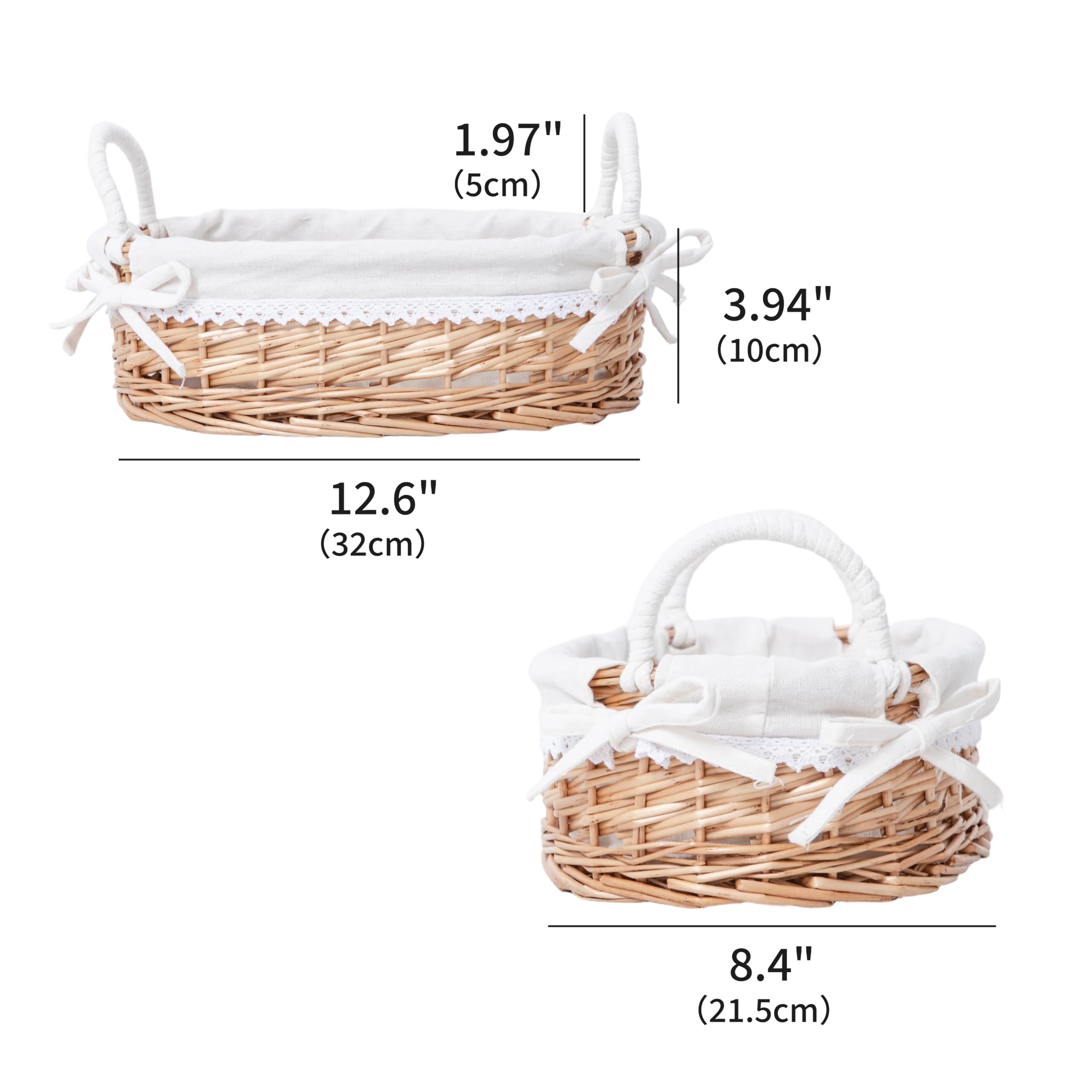 Cesta de mimbre para pan con forro blanco extraíble, cesta de servir pan para encimera de cocina con asa, 31 x 21 x 9 cm.