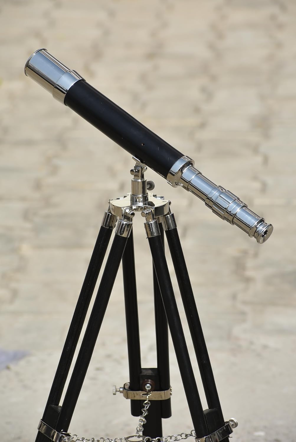 18" Brass Telescope with Wooden Tripod Polished Finish Spyglass for Nautical Decor Vintage Maritime Telescope with Adjustable Wood Stand Functional Antique Look for Home or Office (4)