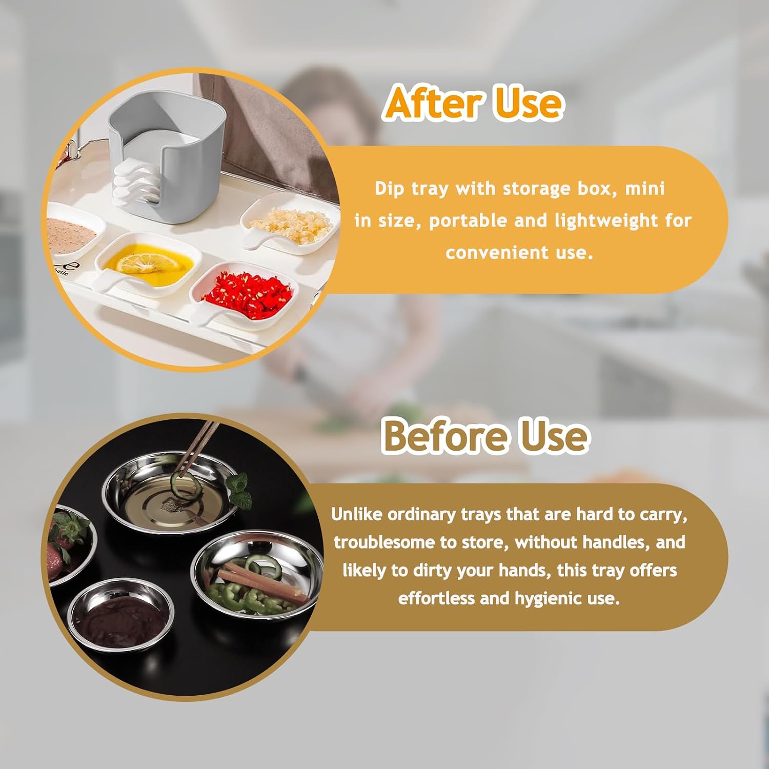 6 Pack Dipping Sauce Plates with Storage Box – Stackable Plastic Condiment Dishes & Holder Set for Sauces, Snacks, Fruit & Appetizers, Portable & Reusable
