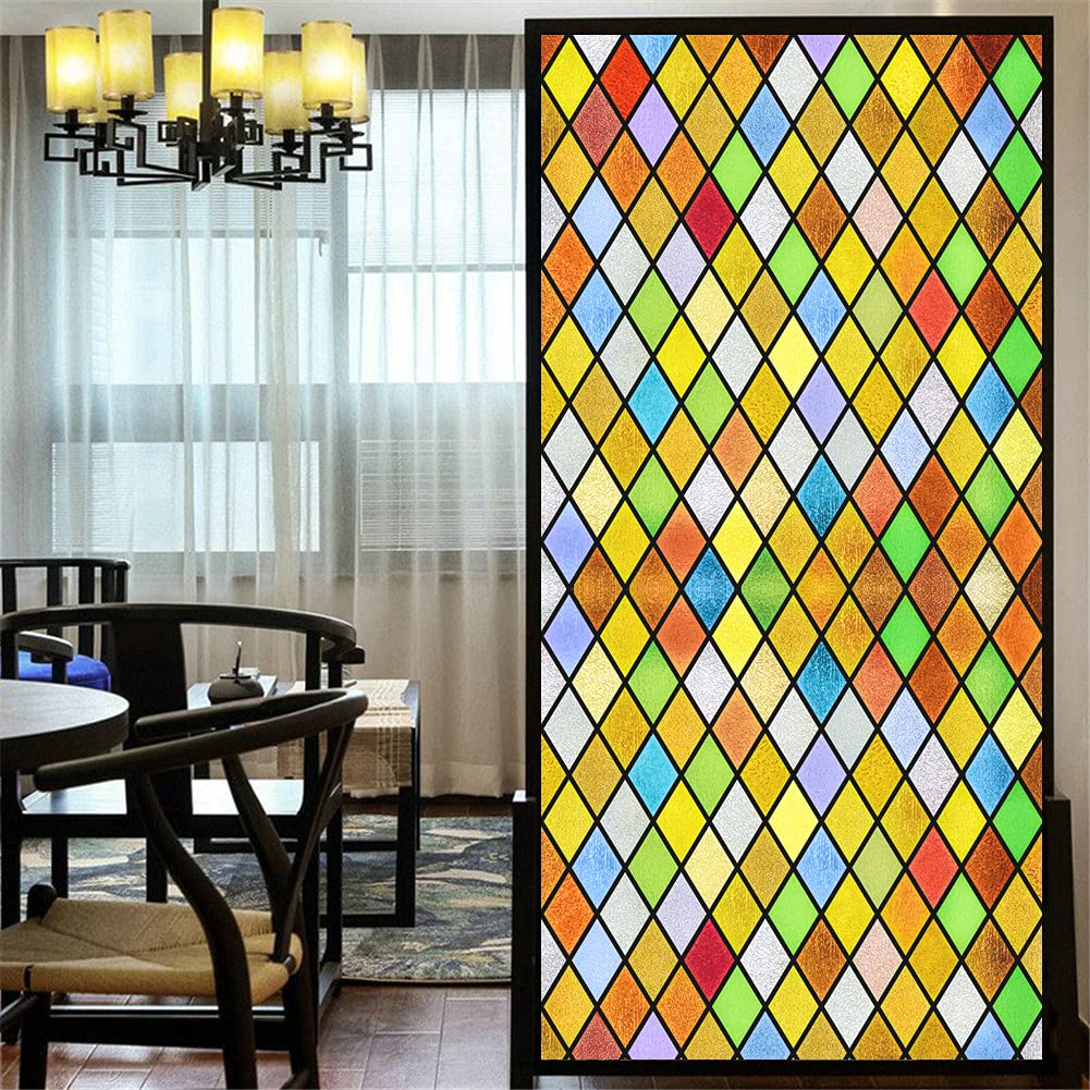 Pellicola decorativa per finestre, motivo rombo statico, senza colla, per finestre e finestre, 82 x 200 cm (larghezza x lunghezza)
